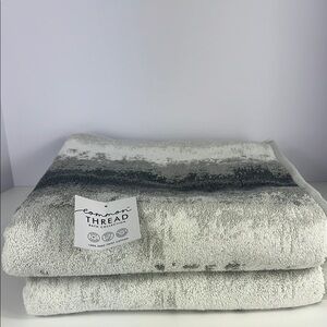 Common Thread Bath Towel Set Gray White Abstract Pattern 100% Cotton 2 pc NEW